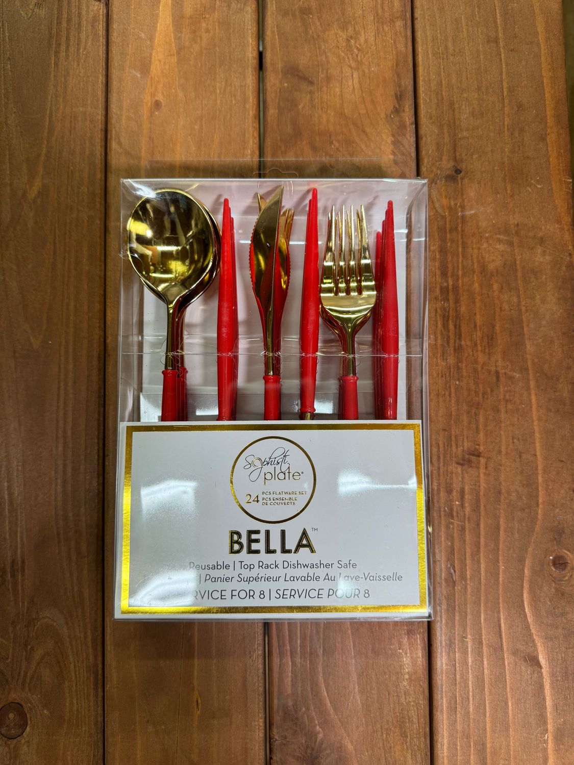 Bella Cutlery Gold Flatware/Red Handle - 24 Piece