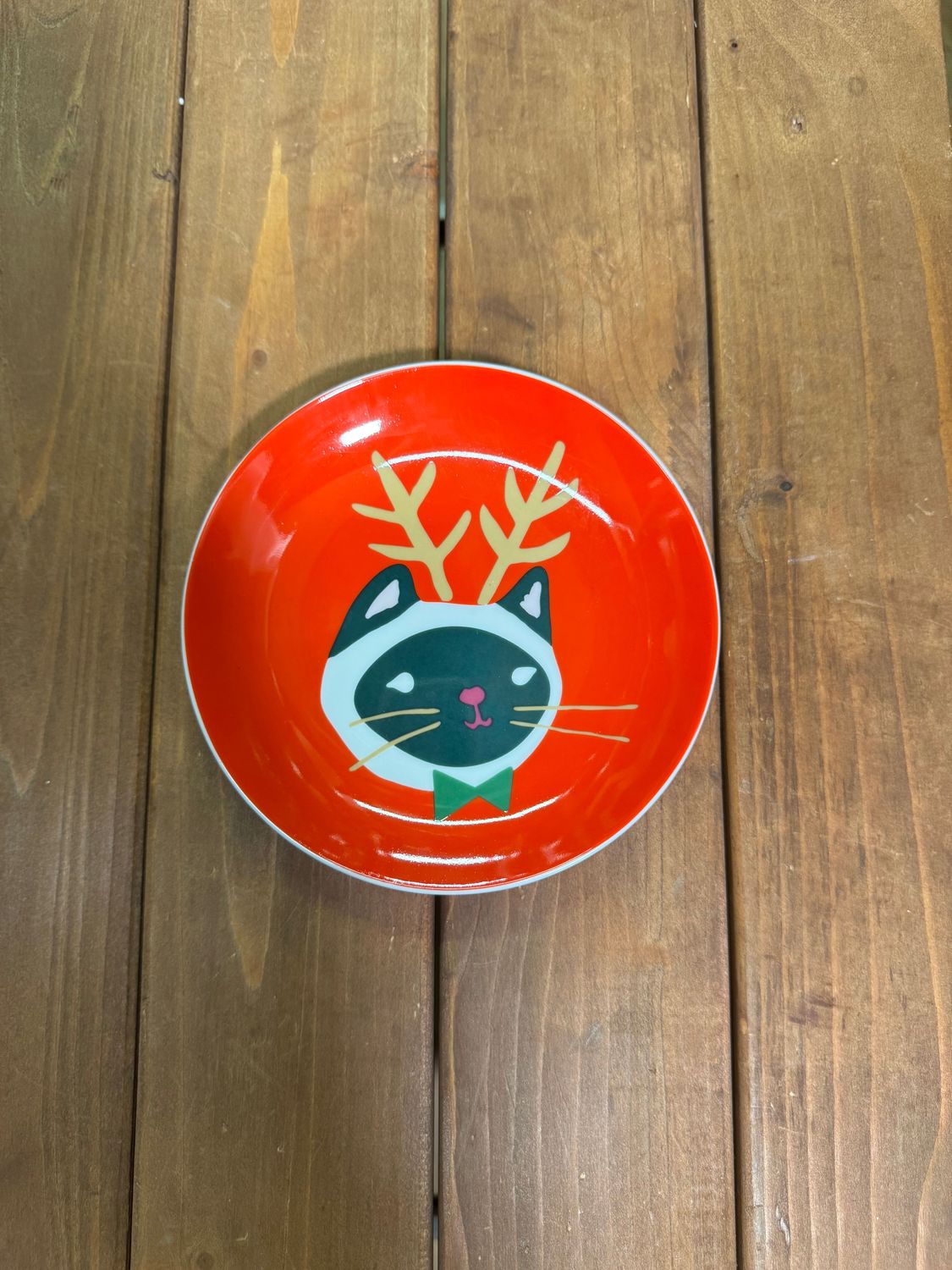 Holiday Cat Plate - Red