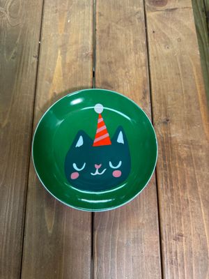 Holiday Cat Plate - Green