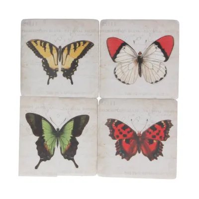 Set/4 Bright Butterfly Resin Coasters - 4x4in