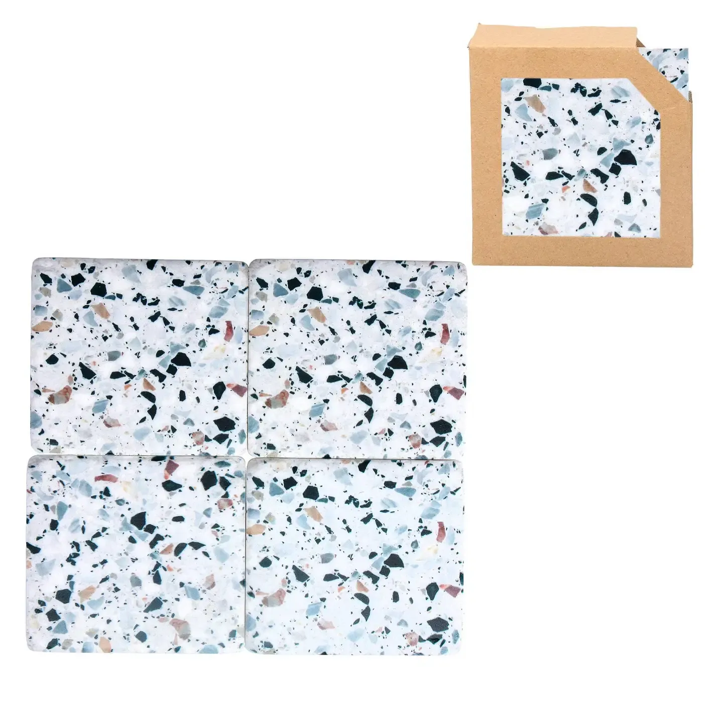 Set/4 Terrazzo Resin Coasters - 4x4in Set/4 Terrazzo Resin Coasters - 4x4in