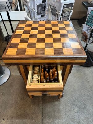 Chess/Checkerboard Side Table w/Game Pieces - Black Walnut Cherry - 17.5&quot;x17.5&quot;x28&quot;T