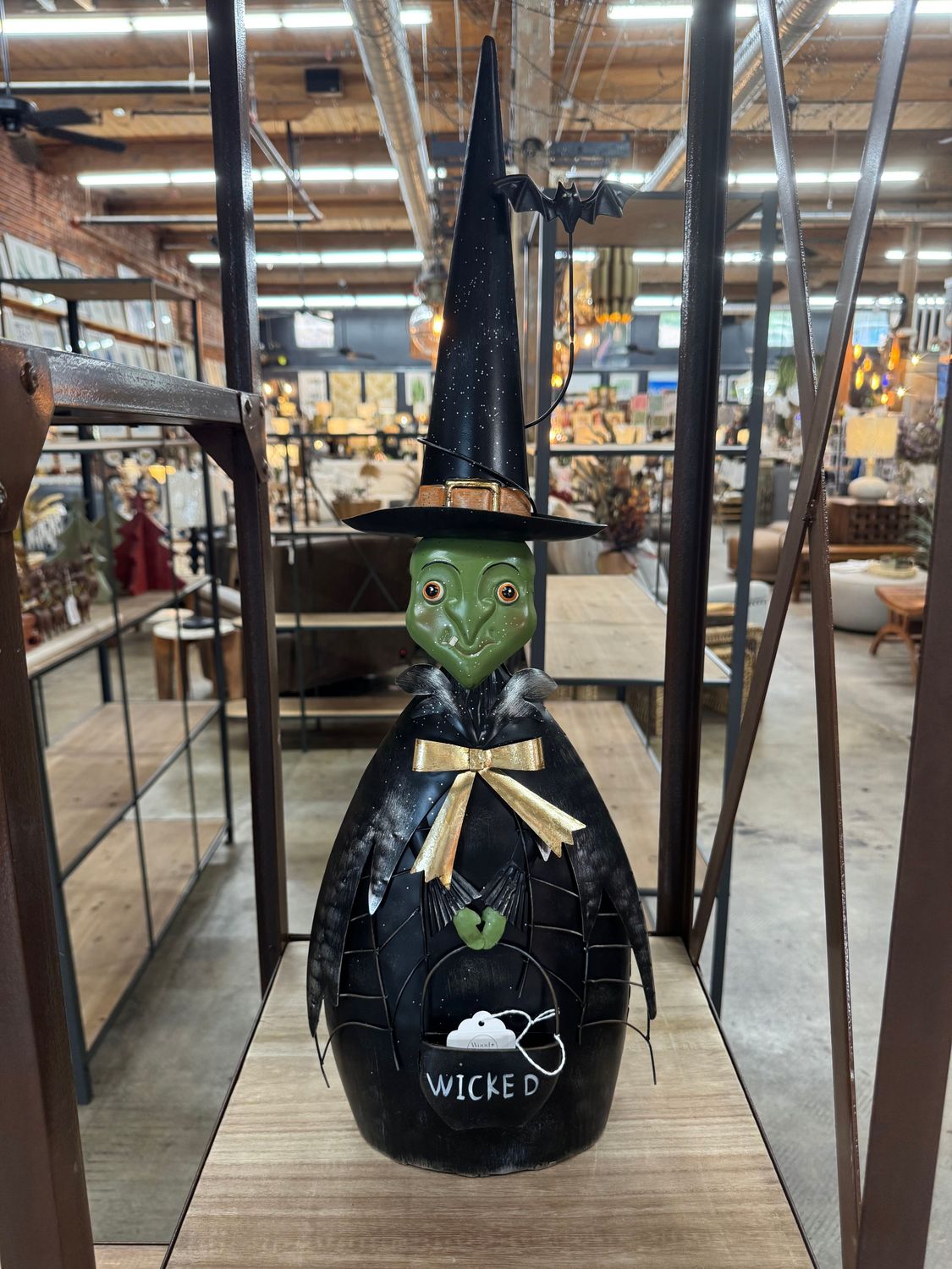 Painted Metal Halloween Porch Witch w/Caldron