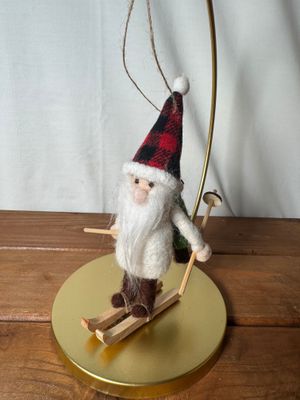 Felt Santa w/Christmas Tree on Skis Ornament
