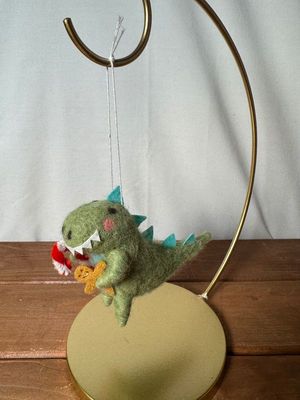 Felt Green Dino w/Candy Cane Ornament