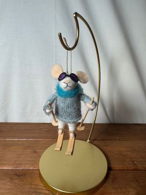 Felt Mouse on Skis Blue Sweater Ornament
