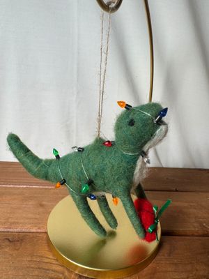 Felt Dino in Wrapped in Lights Ornament