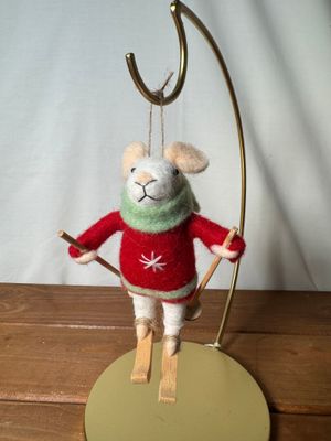 Mouse with Red &amp; Green Sweater on Skis Ornament
