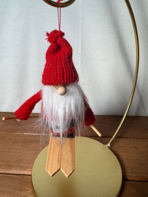 Yarn Santa on Skis Ornament