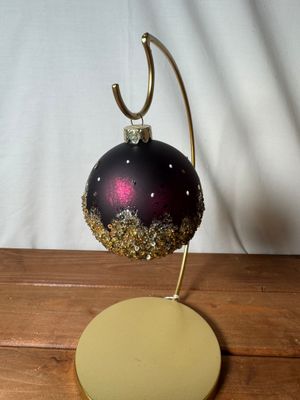 Burg and Gold Glitter Glass Ornament