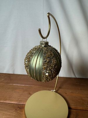 Sage Green w/Gold Glitter Glass Ornament