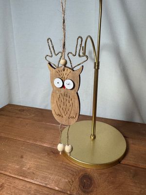 Wooden Owl w/Antlers Ornament