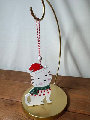Wooden Cat Ornament - White Sweater
