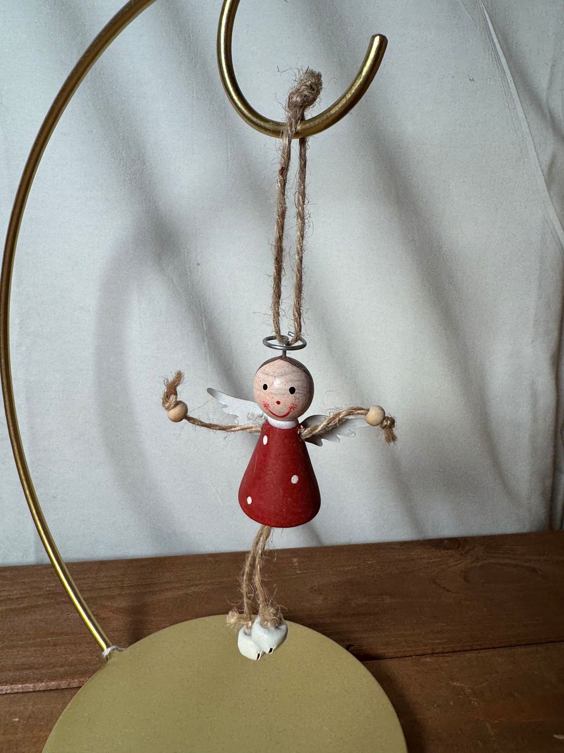Wooden Angel w/Bell Feet Ornament