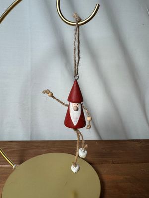 Wooden Santa w/Bell Feet Ornament
