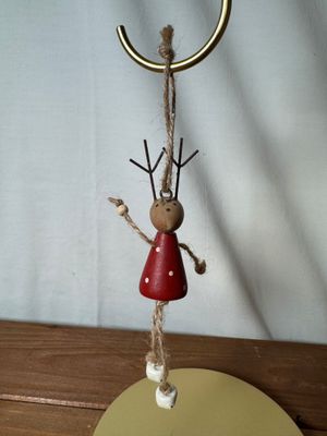 Wooden Reindeer w/Bell Feet Ornament