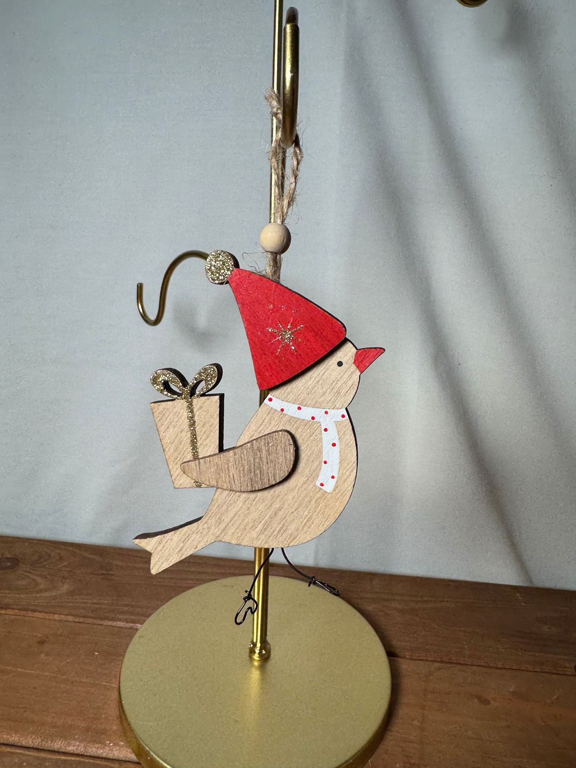 Wooden Bird w/Present Ornament