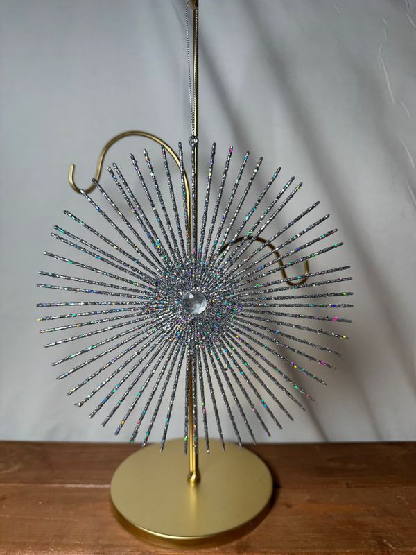 Round Silver Glitter Starburst Ornament Lg