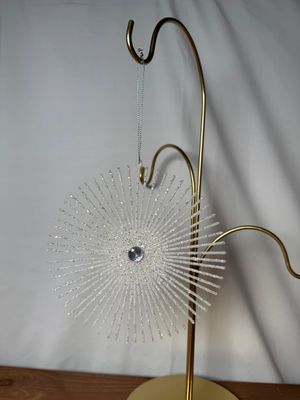 Round White Glitter Starburst Ornament Sm