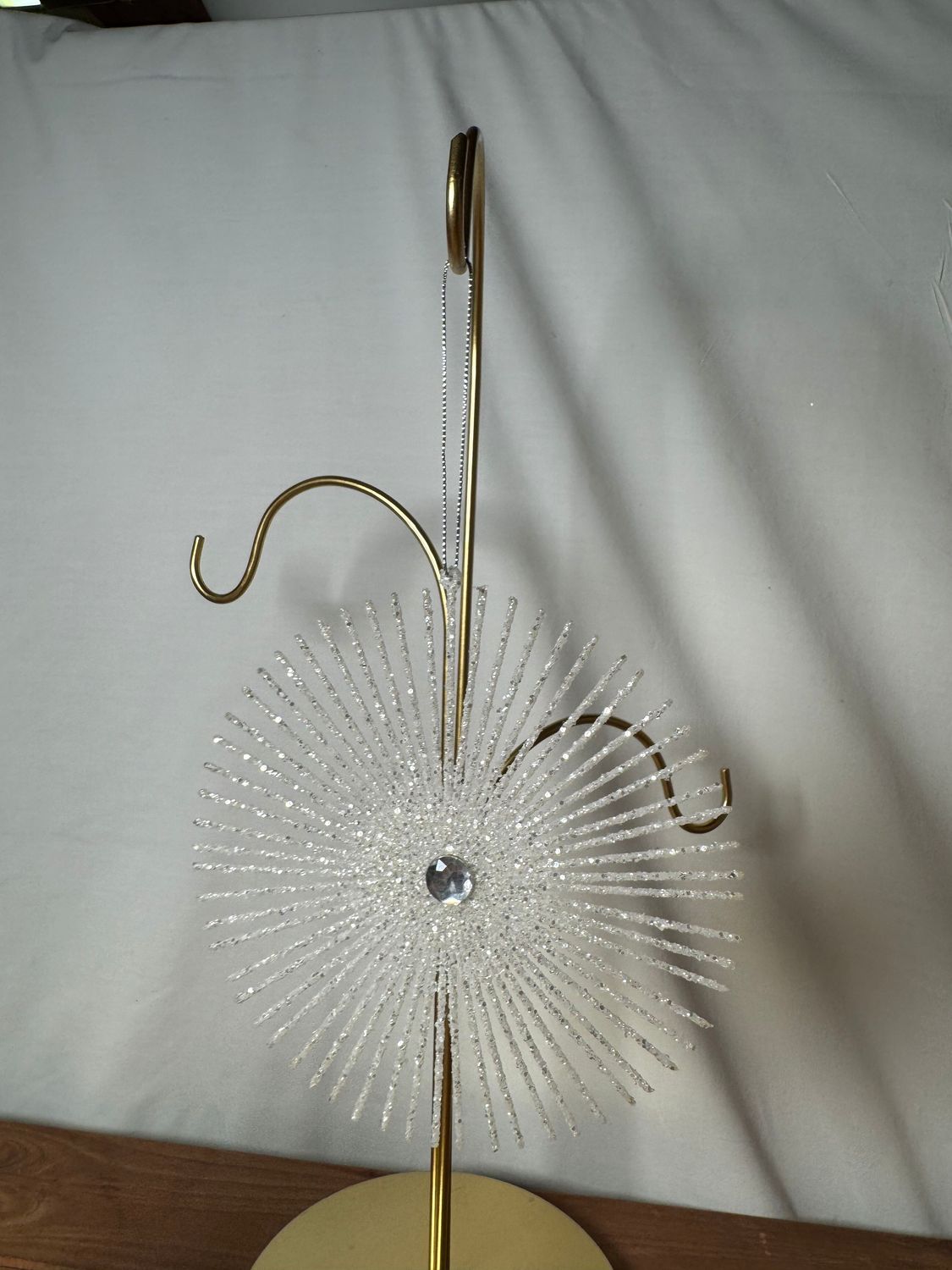 Round White Glitter Starburst Ornament Lg