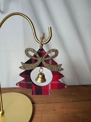 Wooden Plaid Tree w/Bell Ornament