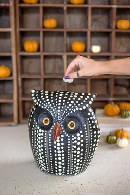 Painted Metal Owl Bank