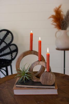 S/3 Circle Mango Wood Taper Candle Stands