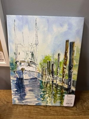 Kathy Morganelli - &quot;Shrimp Boat Reflecting&quot; Canvas  10.5&quot; x 14&quot;T