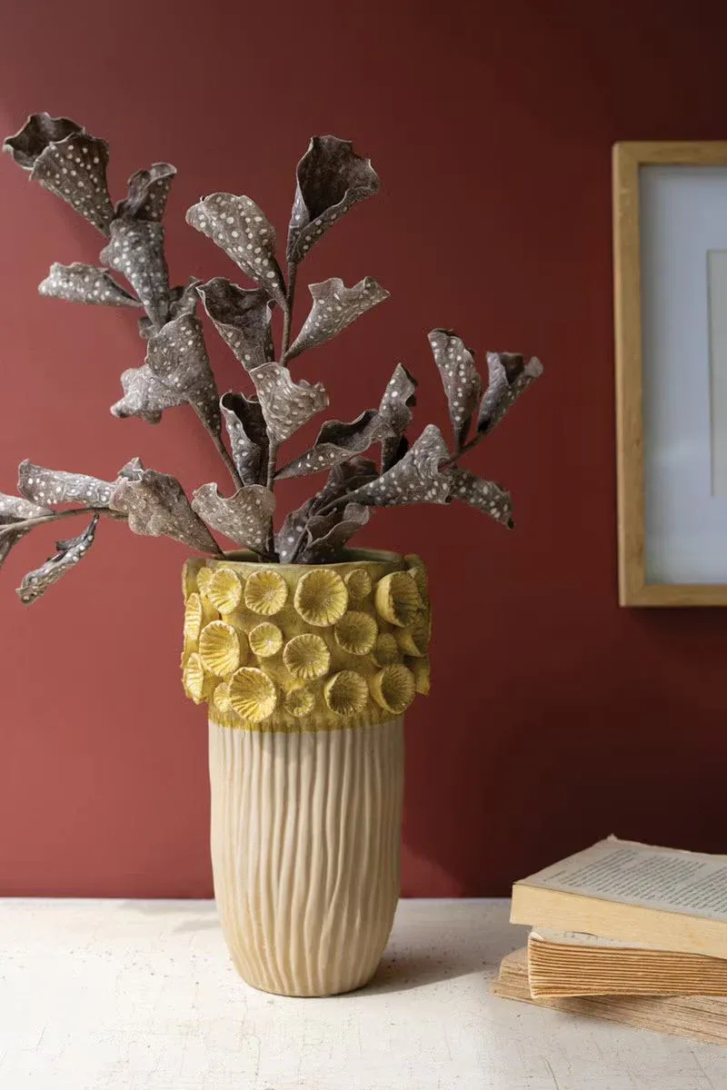 Ceramic Vase w/Yellow Flower Detail - Large