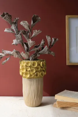 Ceramic Vase w/Yellow Flower Detail - Large