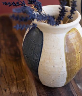Ceramic Urn - Blue, Mustard &amp; Green Detail - Sm