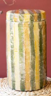 Ceramic Canister w/Olive &amp; Tobacco Stripes Lg