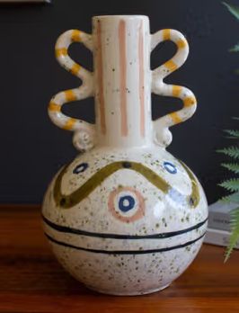Graphic Ceramic Urn w/Double Handles