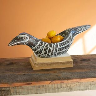 Carved Wooden Bird Bowl