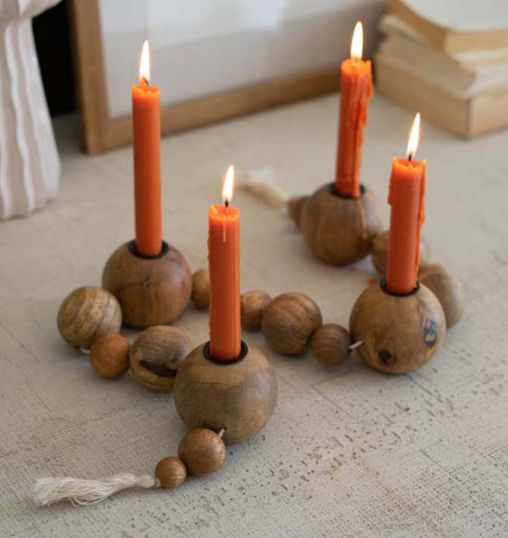 Wooden Spheres Strung Taper Holders Wooden Spheres Strung Taper Holders