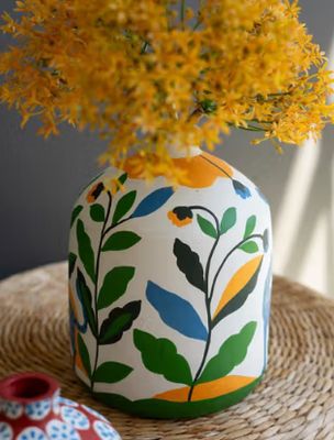 Painted Decorative Clay Vase Lg