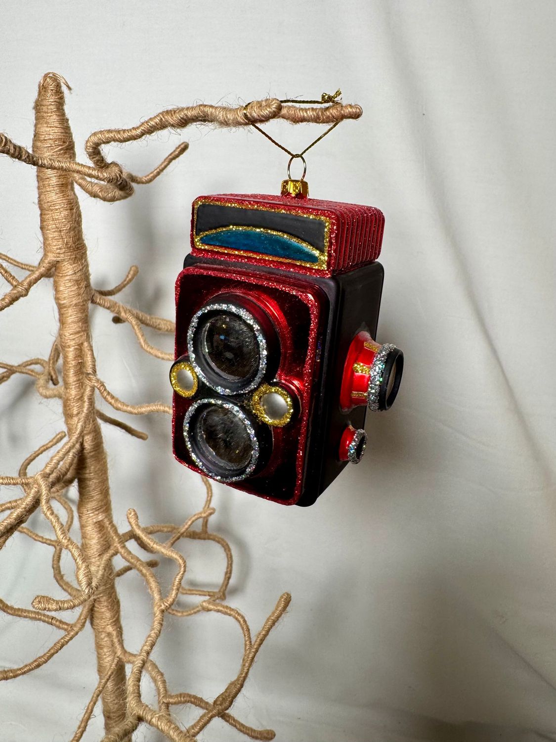 Glass Vintage Camera Ornament Red