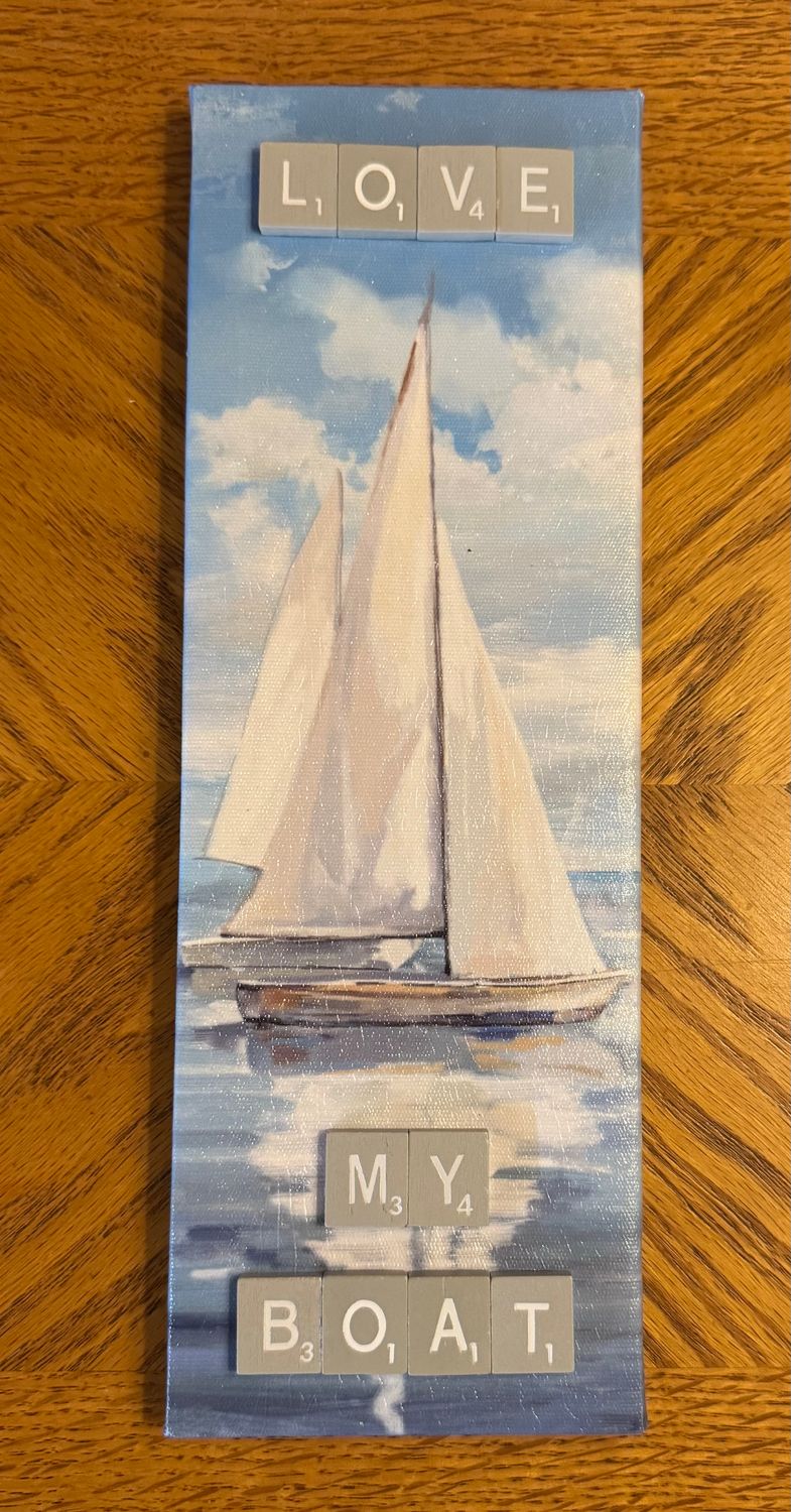 Love My Boat Scrabble Canvas Wall Plaque 4"L x 12"H Love My Boat Scrabble Canvas Wall Plaque 4"L x 12"H