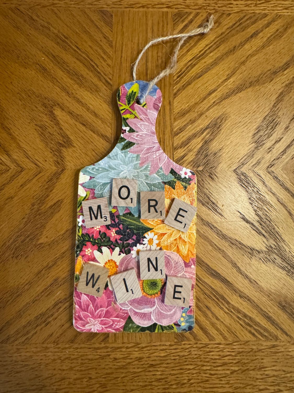 More Wine Scrabble Wooden Paddle 3.5"L x 7.5"H More Wine Scrabble Wooden Paddle 3.5"L x 7.5"H