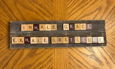Inhale Exhale Scrabble Wall Plaque 12"L x 3.5"H Inhale Exhale Scrabble Wall Plaque 12"L x 3.5"H