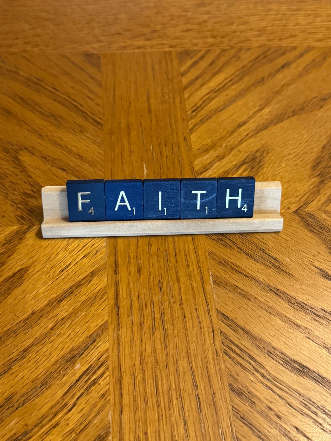 Faith Blue Scrabble Tray 4.75"L x 1"H Faith Blue Scrabble Tray 4.75"L x 1"H