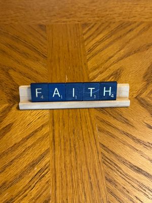 Faith Blue Scrabble Tray 4.75"L x 1"H Faith Blue Scrabble Tray 4.75"L x 1"H