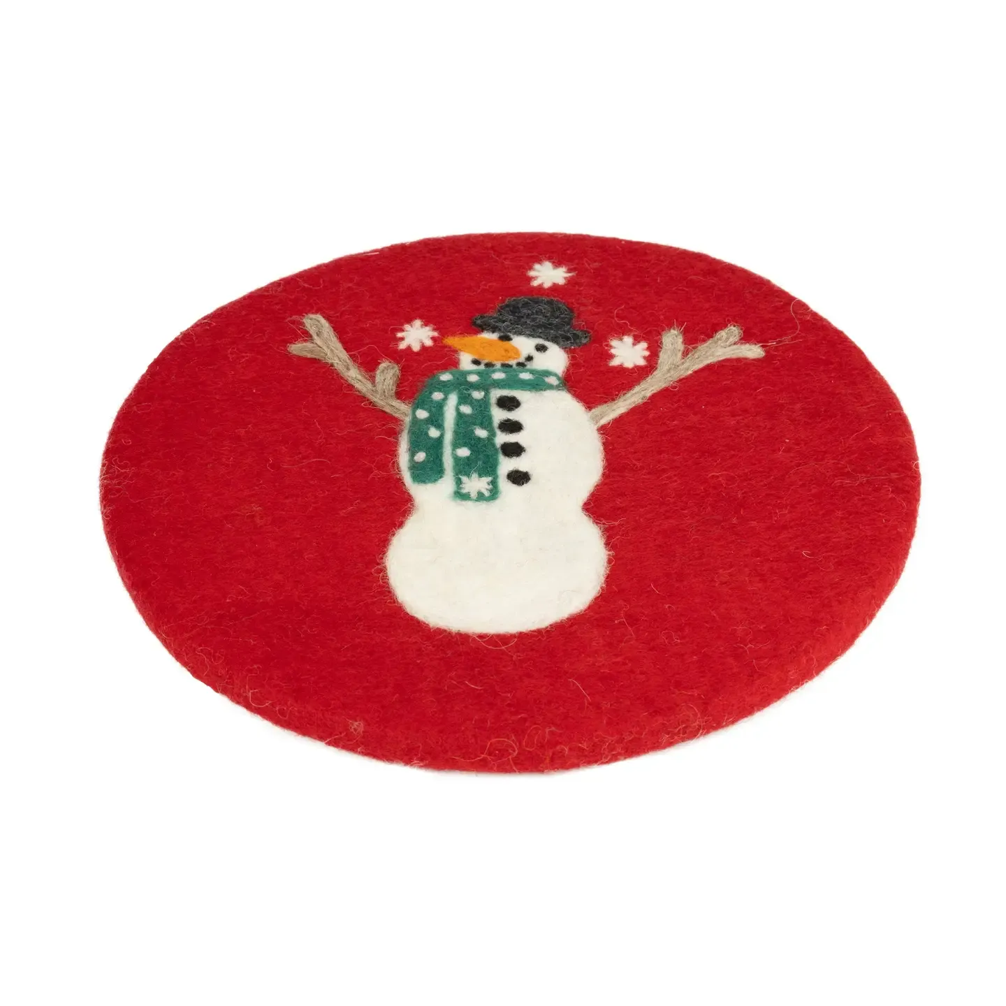 Felt Trivet in Red w/Snowman Felt Trivet in Red w/Snowman