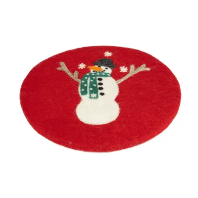 Felt Trivet in Red w/Snowman Felt Trivet in Red w/Snowman