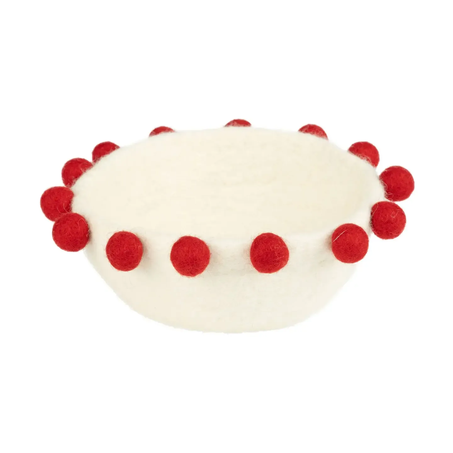 Felt Bowl - White & Red Pompom Trim Felt Bowl - White & Red Pompom Trim