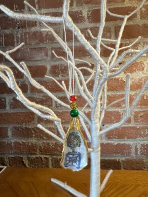 Oyster Shell Ornament - Blue & White Tree I Oyster Shell Ornament - Blue & White Tree I