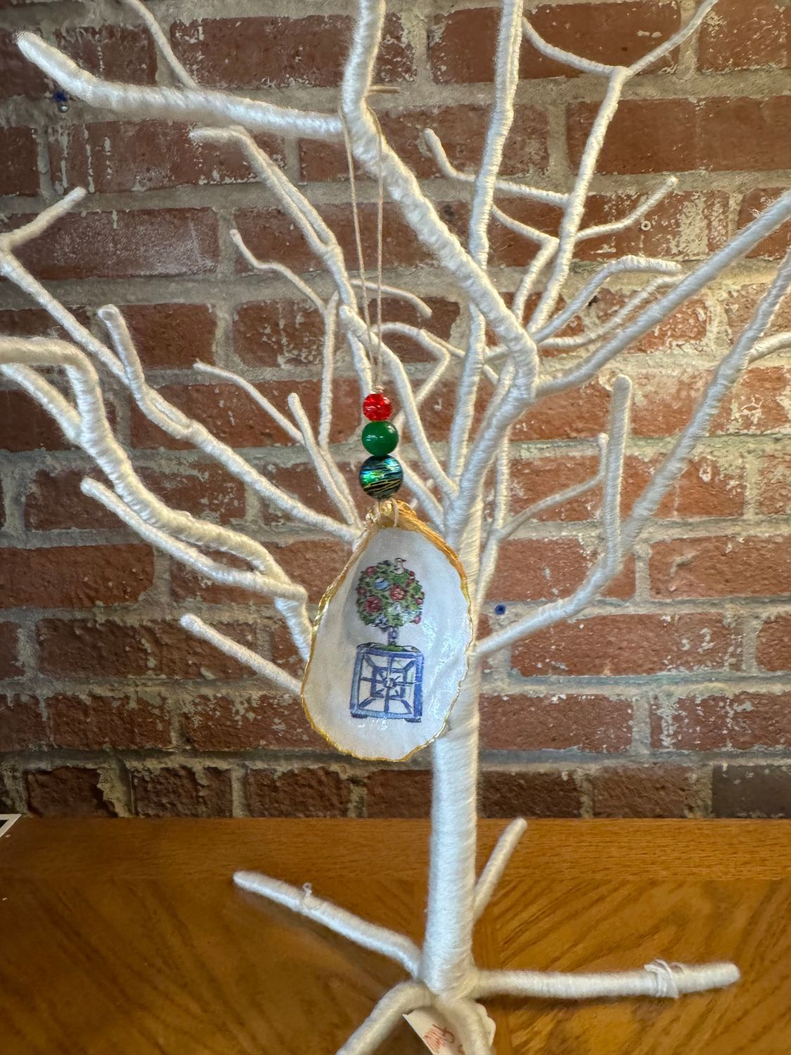 Oyster Shell Ornament - Blue & White Tree II Oyster Shell Ornament - Blue & White Tree II