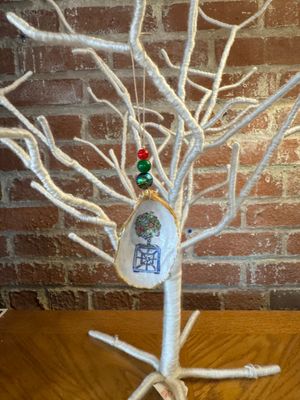 Oyster Shell Ornament - Blue & White Tree II Oyster Shell Ornament - Blue & White Tree II