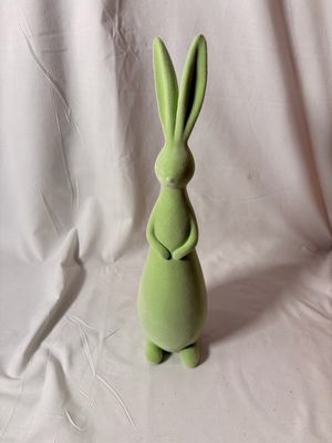 13.5&quot; Resin Flocked Long Ear Bunny - Green