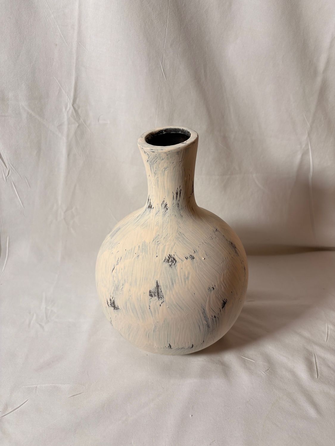 Ceramic Whitewash Bottle Vase 9.5"